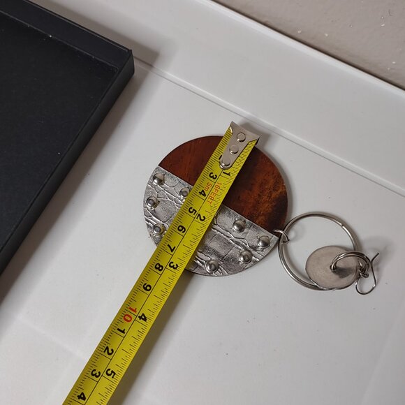 Very Large Wood And Metal Dangle Earrings - Picture 16 of 16